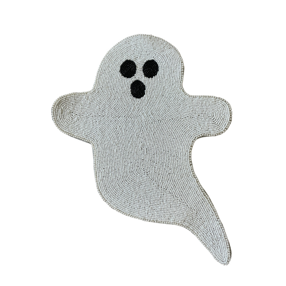 Tahari Beaded White Ghost Placemat Charger 17in Chic Halloween Decor NEW